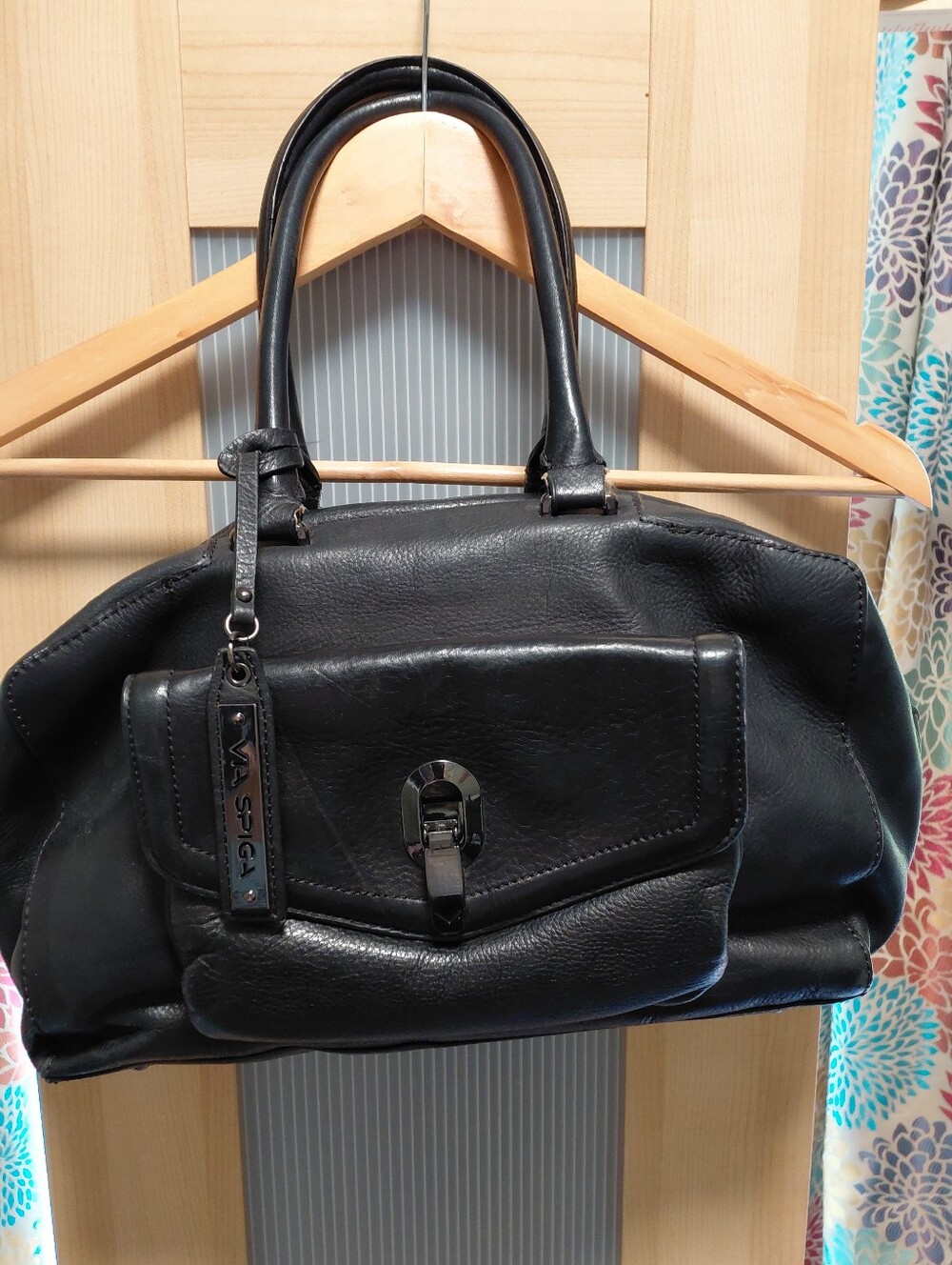 Via Spiga Black Leather Shoulder Bag